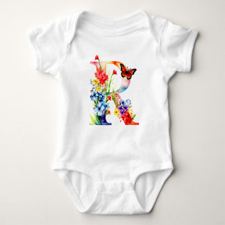 Body Para Bebê Bela Monograma de Borboleta de Flor Silvestre
