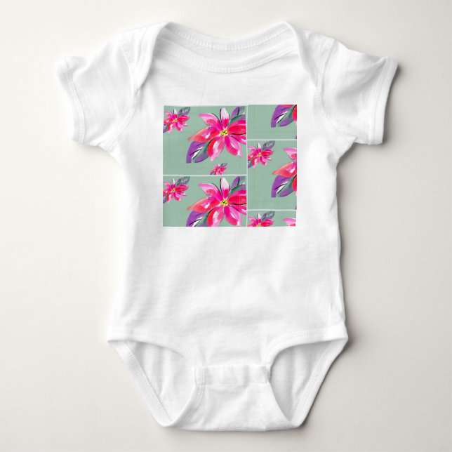 Body Para Bebê Bela roupa de bebê com estampa de flores (Frente)