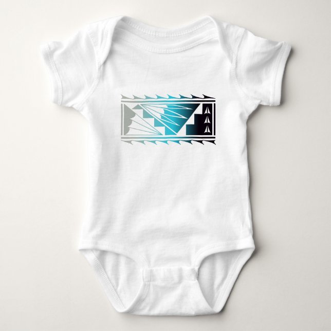 Body Para Bebê Belas Bênçãos - Cinza/azul-turquesa/Preto - (Frente)