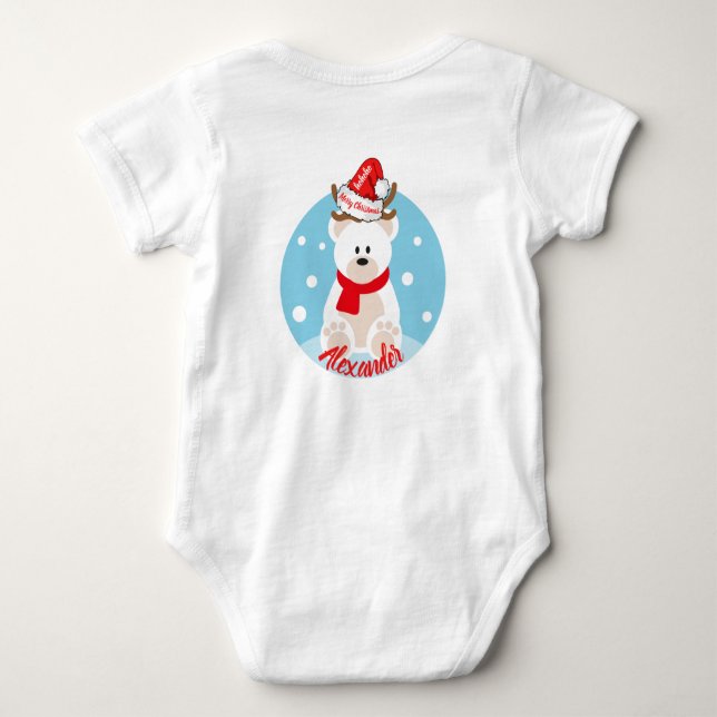 Body Para Bebê Belo Natal Branco Urso Polar Vermelho Santa Ho Ho (Verso)