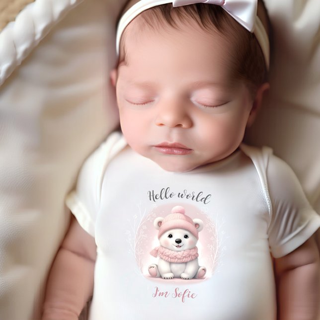 Body Para Bebê Belo Urso Polar Nome Menina Bebê (Cute Pink Polar Bear Name Girl Baby Bodysuit)