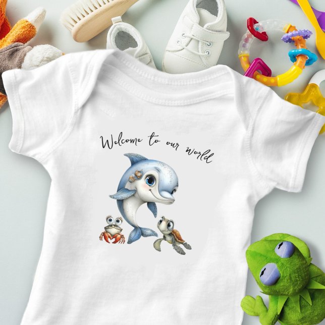 Body Para Bebê Bem-vindo ao novo bebê golfinho (Criador carregado)