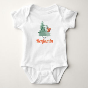 Body Para Bebê Benjamin Name Reveal - Letra Woodland Boy Squirrel