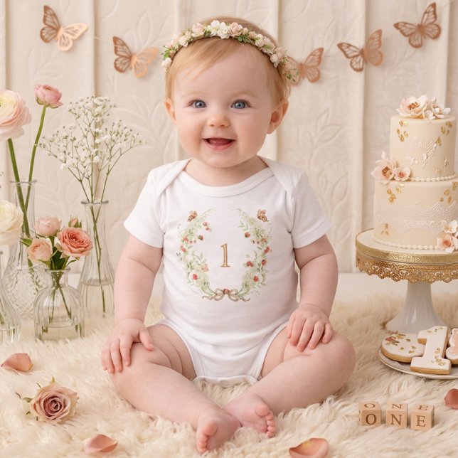 Body Para Bebê Berry First Birthday Floral  (Criador carregado)