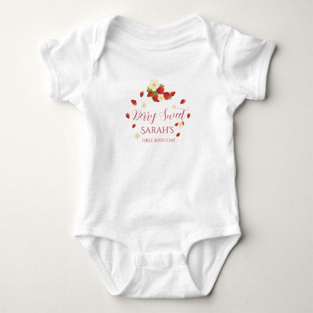 Body Para Bebê Berry Sweet One Strawberry 1st Birthday (Frente)