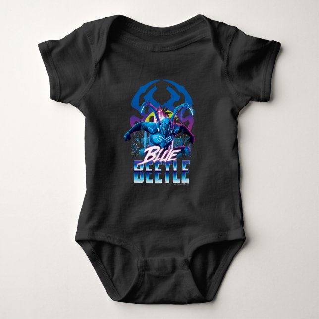 Body Para Bebê Besouro Azul Retrowave City Sunset (Frente)
