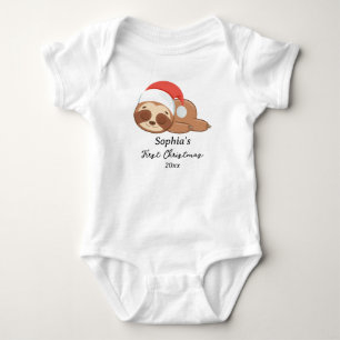 Body Para Bebê Bicho Preguiça do Primeiro Natal do Bebê Nome Pers