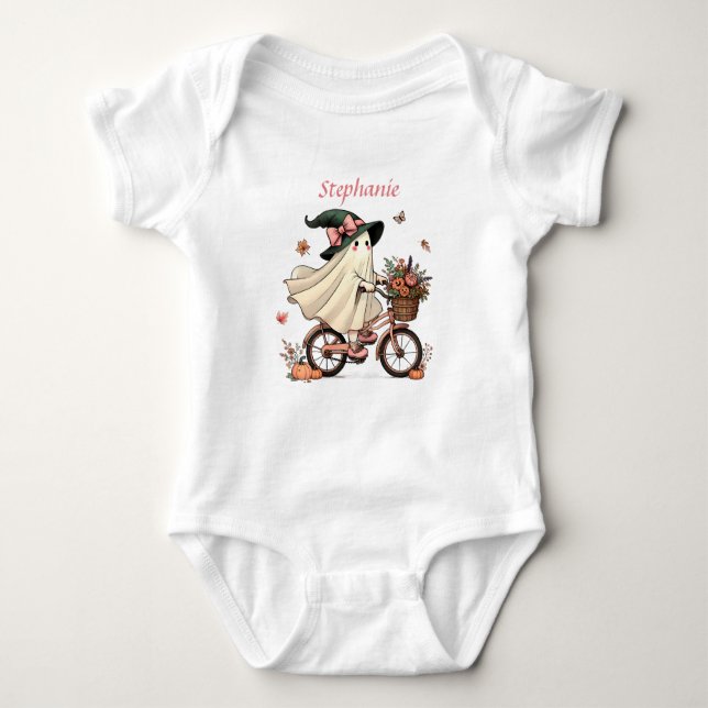 Body Para Bebê Bicicleta de Bruxa Fantasma Whimsical (Frente)