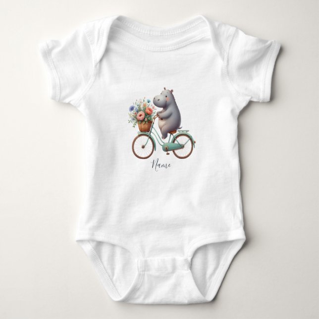 Body Para Bebê Bicicleta Floral Hippo Bebê Roupa (Frente)