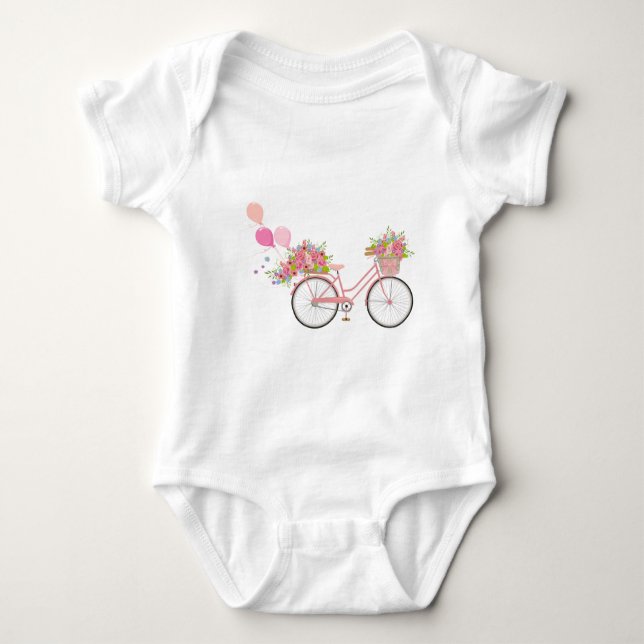 Body Para Bebê Bicicleta Rosa Whimsical (Frente)