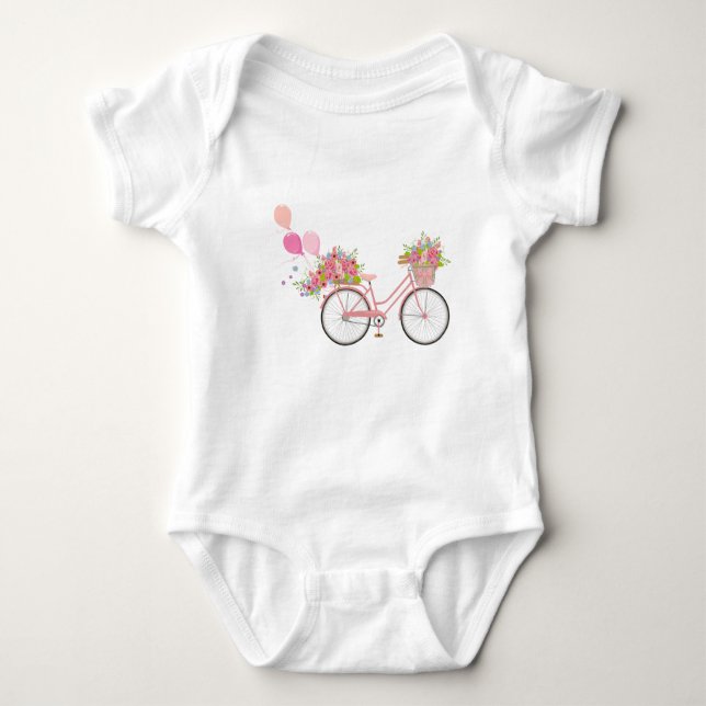 Body Para Bebê Bicicleta Rosa Whimsical (Frente)