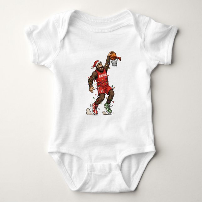 Body Para Bebê Bigfoot Sasquatch Basquete Natal 2026 Feriado (Frente)