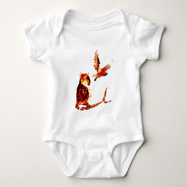 Body Para Bebê Bird Art Tawny Ows (Frente)