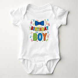 Body Para Bebê Birthday Boy Baby party shirt Arco Tie e confetti