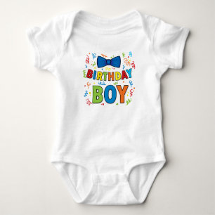Body Para Bebê Birthday Boy Baby party shirt Arco Tie e confetti