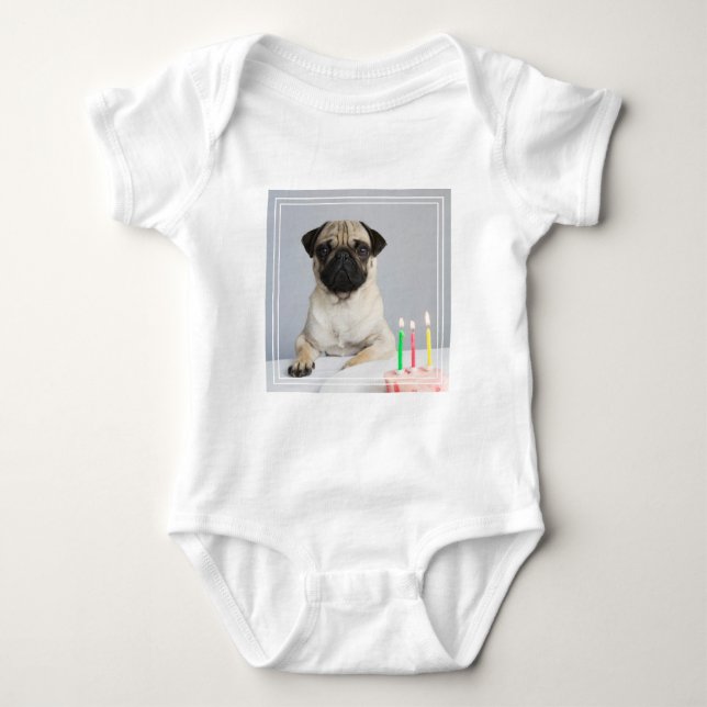Body Para Bebê Birthday Pug (Frente)
