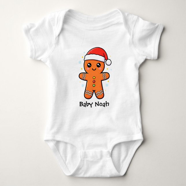 Body Para Bebê Biscoito de Natal Bonito com Chapéu de Papai Noel (Frente)