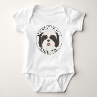 Body Para Bebê Black and White Shih Tzu Big Sister