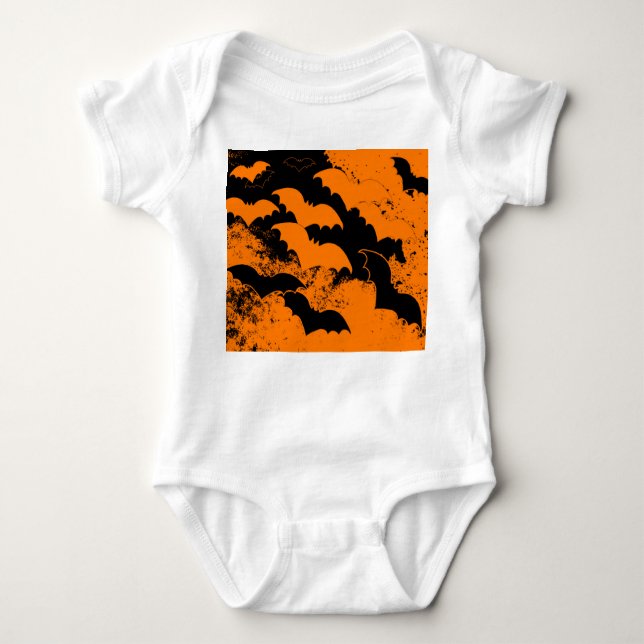 Body Para Bebê Black Bats In Flight Orange (Frente)