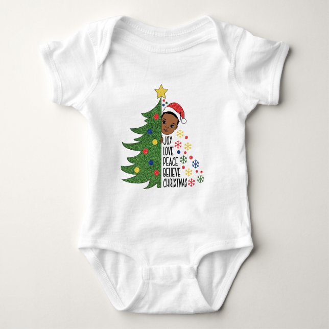 Body Para Bebê Black Boy Melanin Boys Christmas Sweater X-mas Fun (Frente)