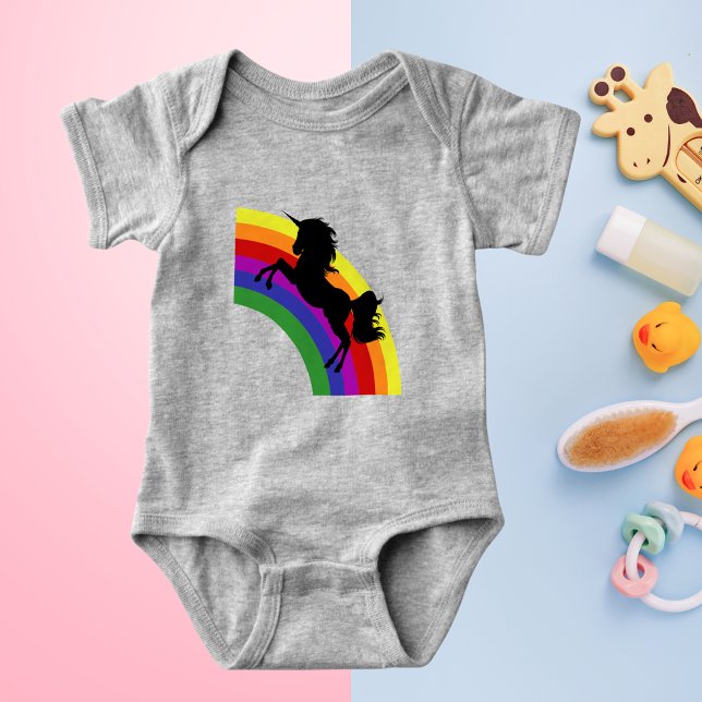 Body Para Bebê Black Unicorn Silhouette Rainbow Baby Bodydress (Black Unicorn Silhouette Rainbow Baby Bodysuit)