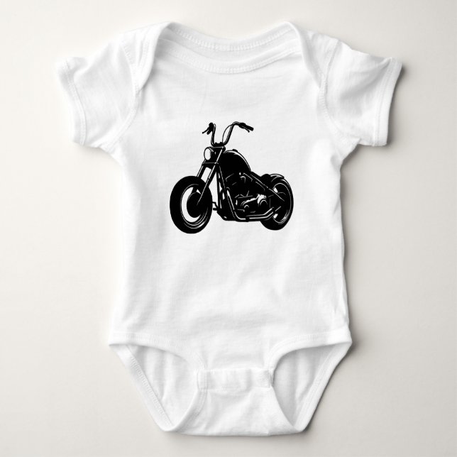 Body Para Bebê Black White Classic Cruiser Motorcycle Vector Art (Frente)