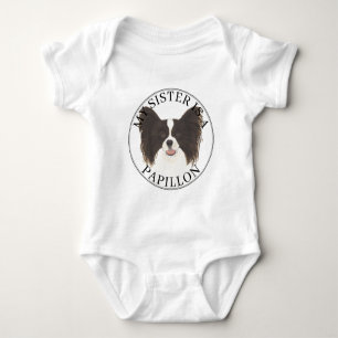 Body Para Bebê Black & White Papillon Cão Grande Irmã