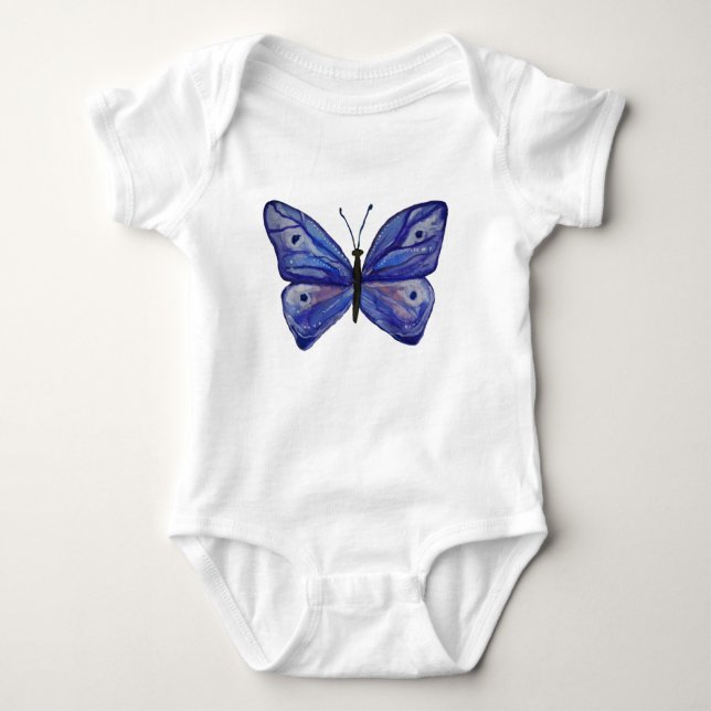 Body Para Bebê Blue Butterfly Watercolor Baby Jersey (Frente)