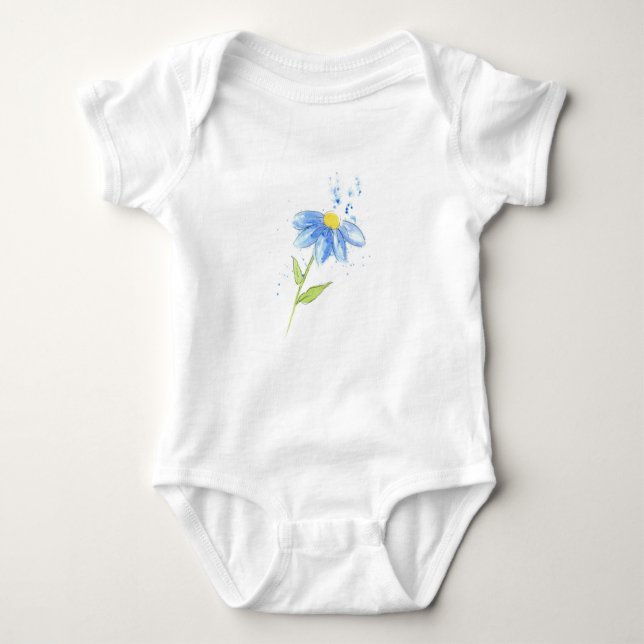Body Para Bebê Blue Daisy Watercolor (Frente)