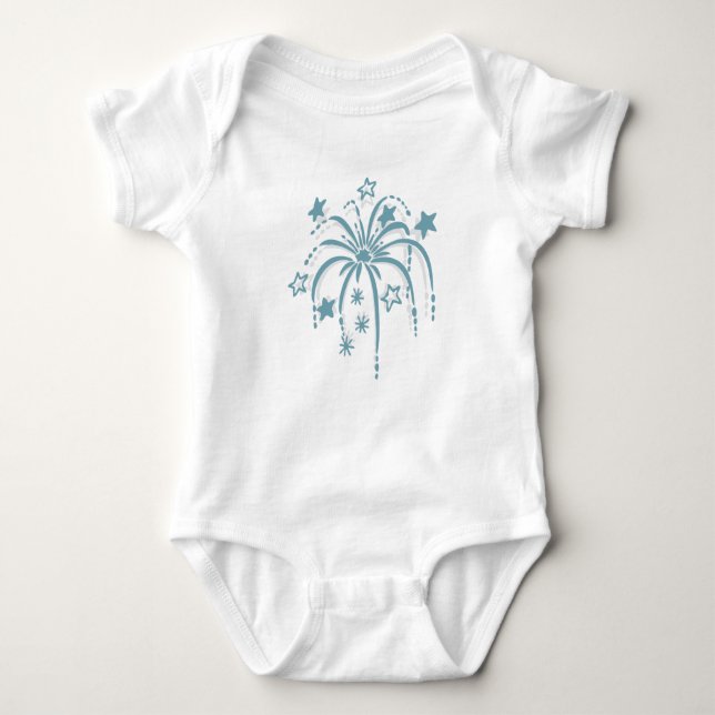 Body Para Bebê Blue Fireworks Patriotic 4 de julho Shirts (Frente)
