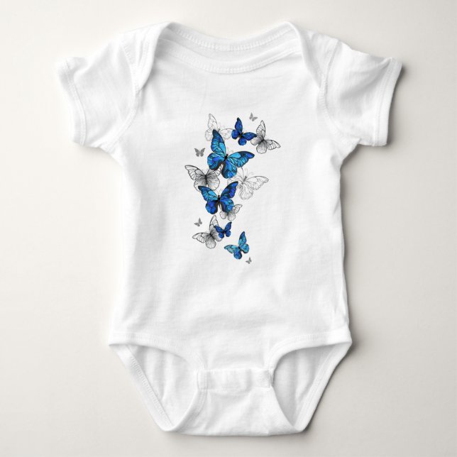 Body Para Bebê Blue Flying Butterflies Morpho (Frente)