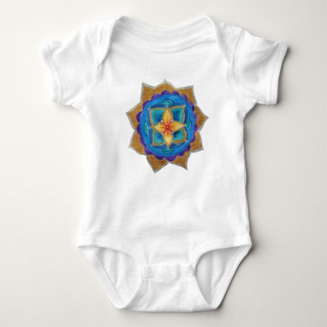 Body Para Bebê Blue Mandala Baby Jersey Bodyfato, Branco (Frente)