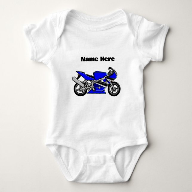 Body Para Bebê Blue Motorbike Personalised White (Frente)