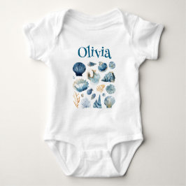 Body Para Bebê Blue Seashell Baby Bodysuit | Custom Name