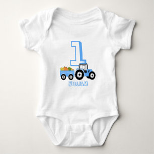 Body Para Bebê Blue Trator Fazenda Produz Birthday Boy