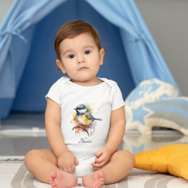 Body Para Bebê Bluetit bonito em uma ramificação, personalizado