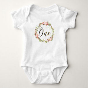 Body Para Bebê Blush Floral Wreath ONE primeiro aniversario Girl 