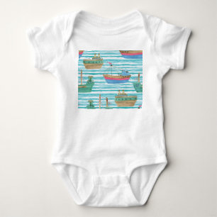 Body Para Bebê Boats Stripes: Padrão De Pintura Por Aquarela.