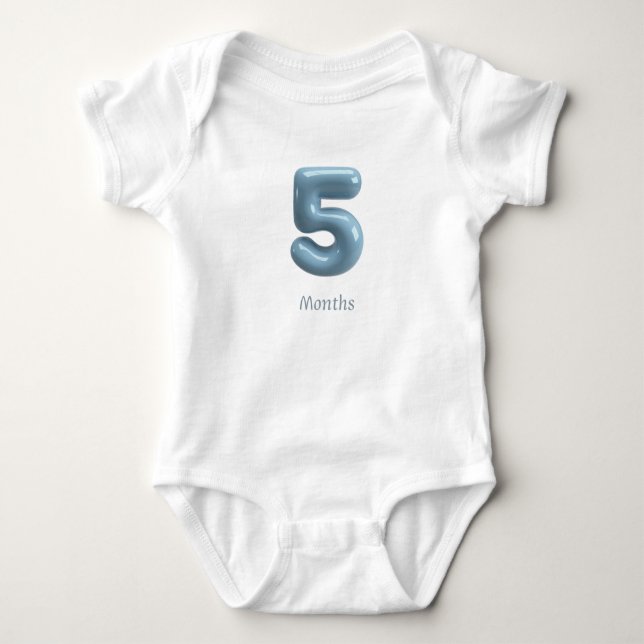 Body Para Bebê Body Azul 3D Número 5 - 5 Meses Bebê (Frente)