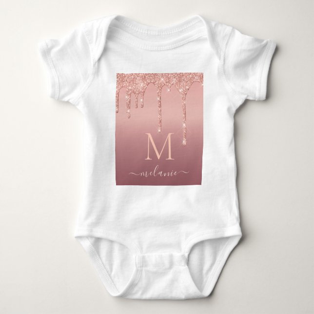 Body Para Bebê Body Bodysuit Bebê Brilho Dourado Rosa com Nome Pe (Frente)