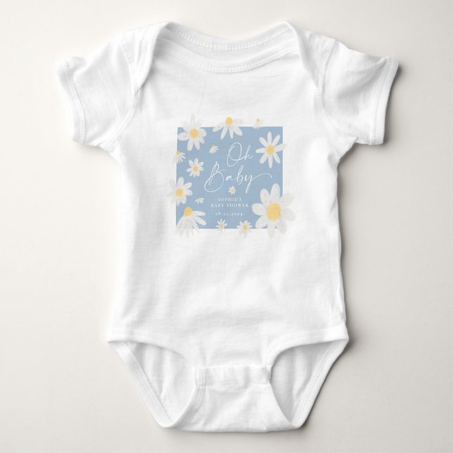 Body Para Bebê Body Bodysuit Bebê Flor de Margarida Azul Empoeira (Frente)