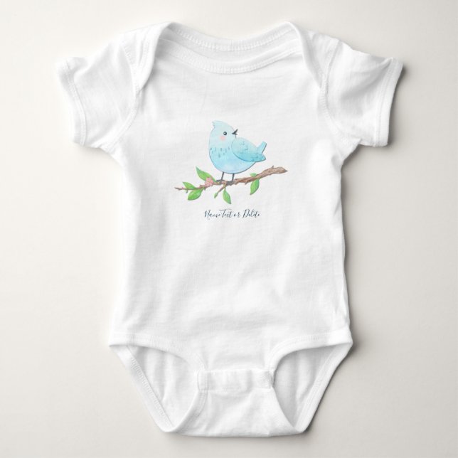 Body Para Bebê Body Bodysuit Bebê Pássaro Azul (Frente)