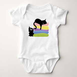 Body Para Bebê Body de Bebê Arco-íris com Dois Gatinhos Pretos