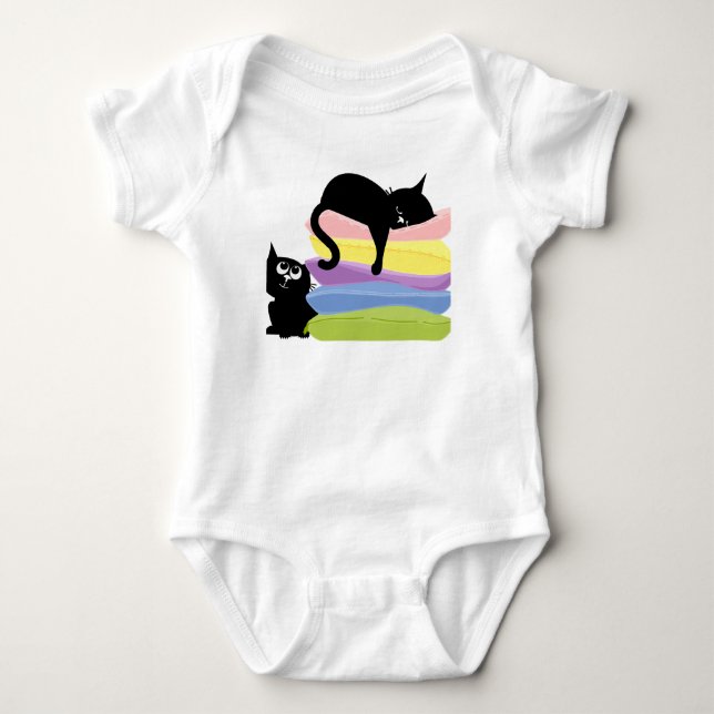 Body Para Bebê Body de Bebê Arco-íris com Dois Gatinhos Pretos (Frente)