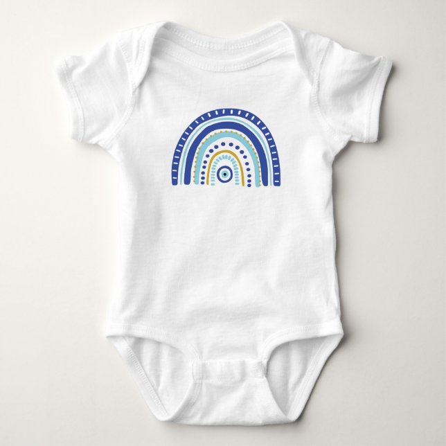 Body Para Bebê Body de Bebê Arco-íris Olho Turco Boho Azul (Frente)