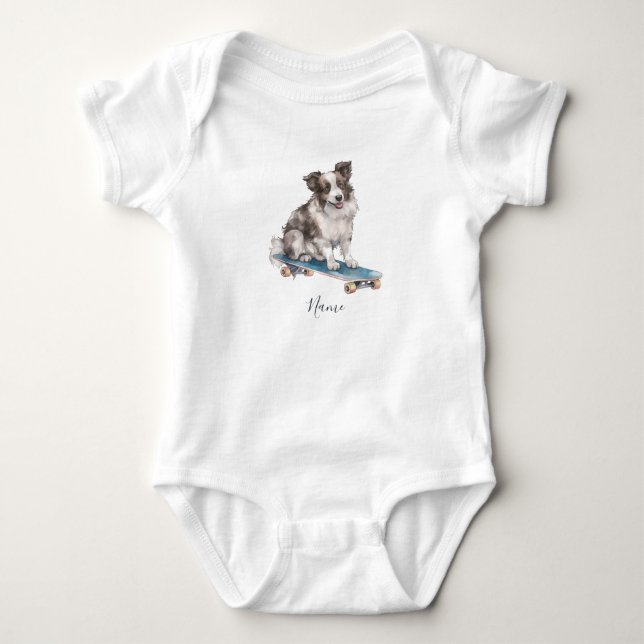 Body Para Bebê Body de Bebê Border Collie Aquarela (Frente)