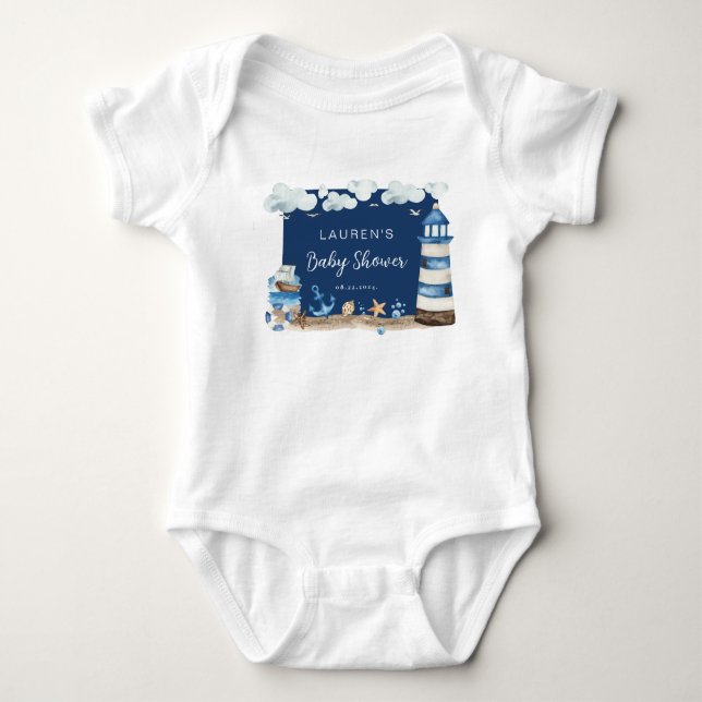 Body Para Bebê Body de Bebê Chuveirinho de Bebê Tema Náutico (Frente)