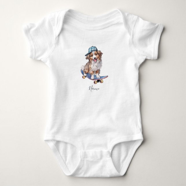 Body Para Bebê Body de Bebê com Australian Shepherd em Aquarela (Frente)