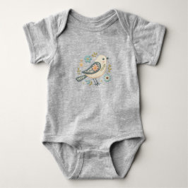 Body Para Bebê Body de Bebê Floral Pequeno Pássaro Verde