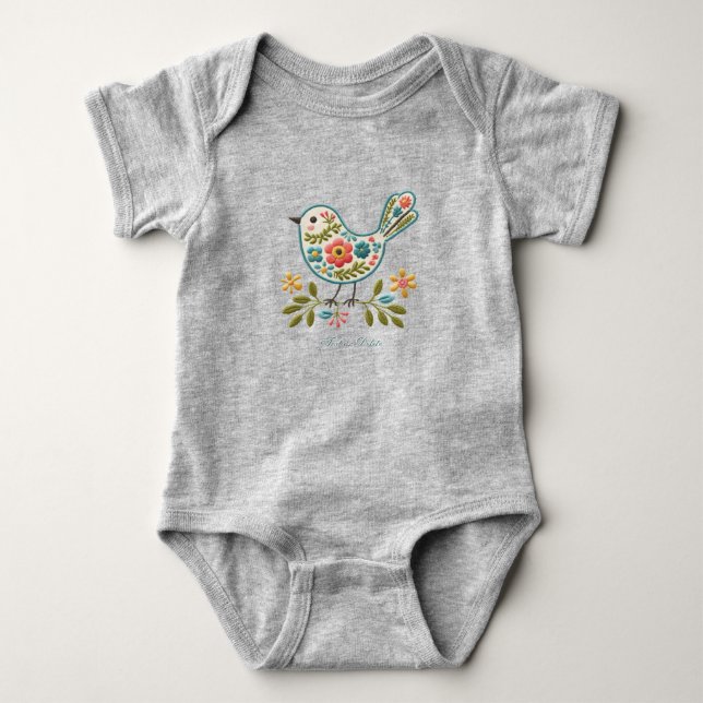 Body Para Bebê Body de Bebê Folhas Verdes Florais Little Bird (Frente)